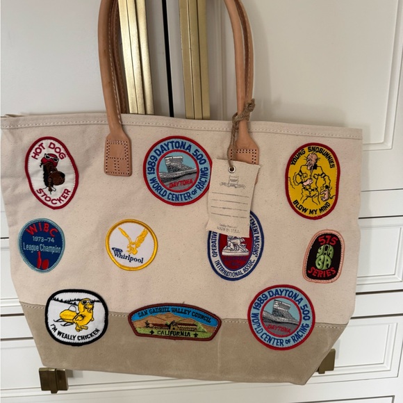 Heritage Leather Co VINTAGE PATCH  TOTE Canvas Tote With Suede Daytona 500 Patch - Picture 1 of 6